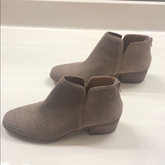 Susina Kyle Perforated Tan Suede Ankle Booties - Picture 6 of 11